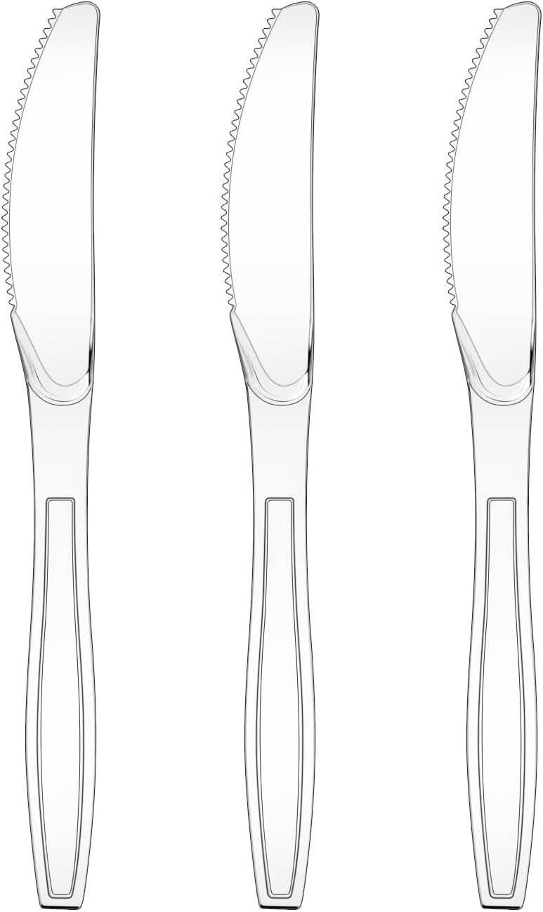 Osldims 50 Pcs Clear Plastic Knives, Disposable Knives, BPA-Free, Solid and Durable Disposable Knives Heavy Duty Bulk, Heat Resistant, for Parties, Picnics, Event, Daily Use - Image 1